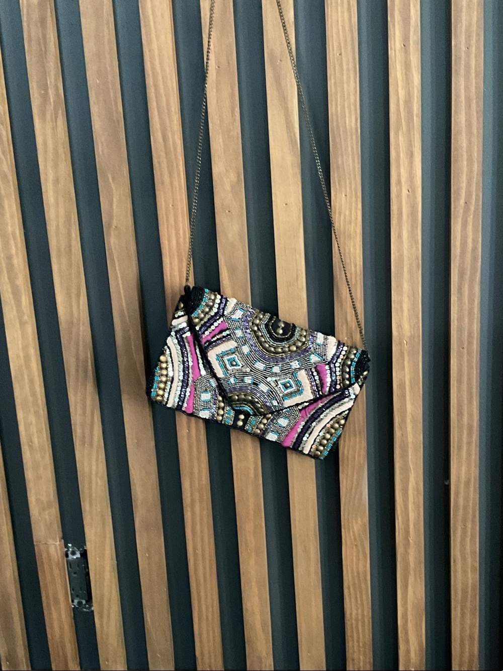 Beaded Multicolor Evening Clutch Shoulder Bag